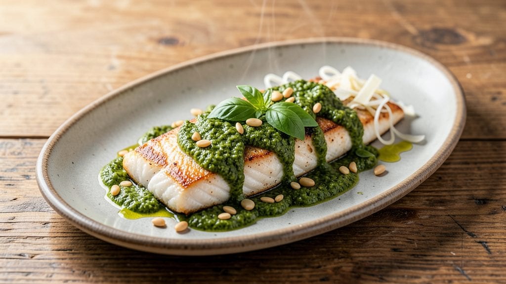 Fish with Pesto Sauce Recipe: Basil-Infused Crispy Pan-Seared Perfection